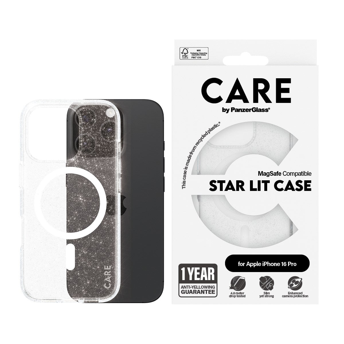 CARE by PanzerGlass® Flagship Case Urban Combat Star Lit m. Weiß MagSafe iPhone 16 Pro